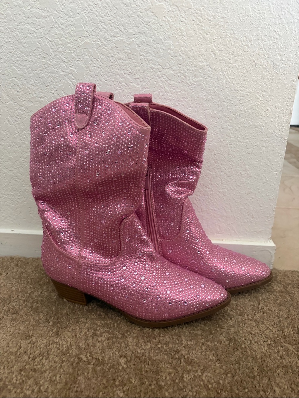 Pink Crystal Western Ankle Boots for girls